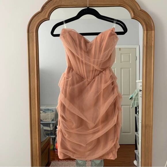 HOUSE OF CB Leila Baby Rose Pink Mesh Corset Bustier Strapless Bodycon Dress - Picture 1 of 16